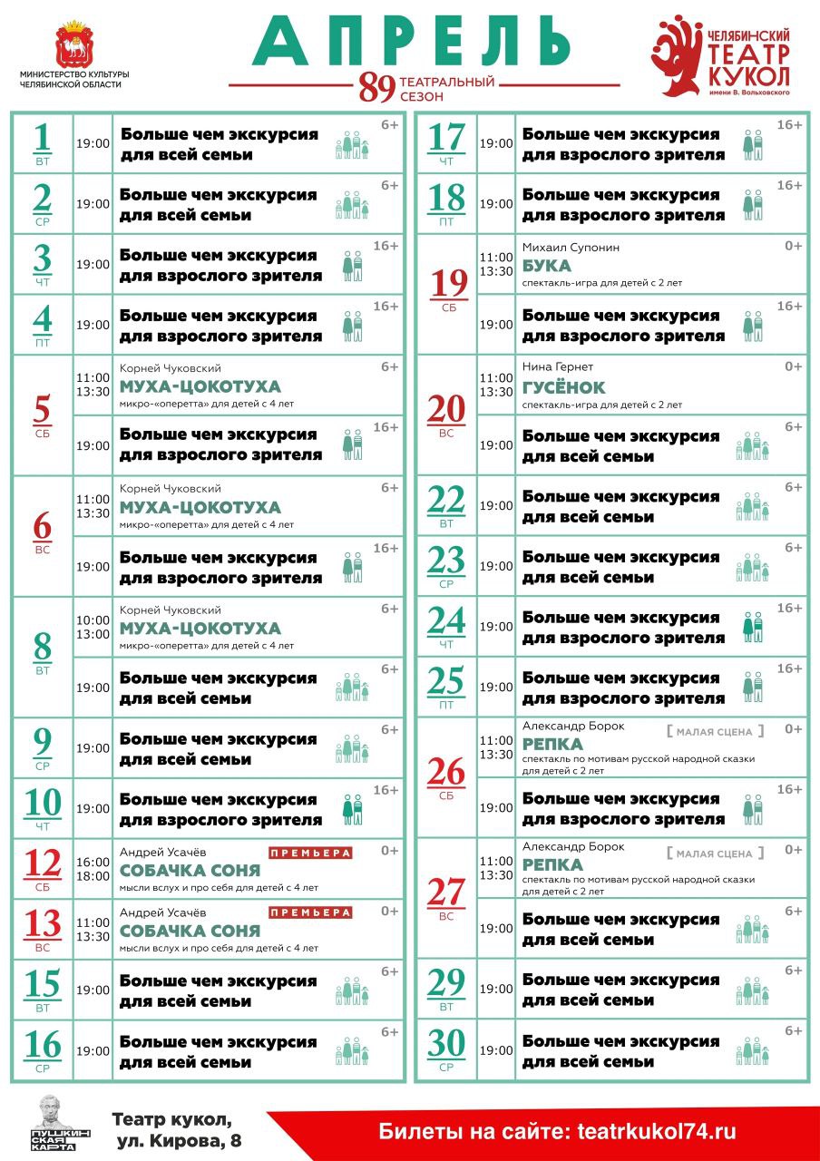 Афиша театра кукол на апрель и март