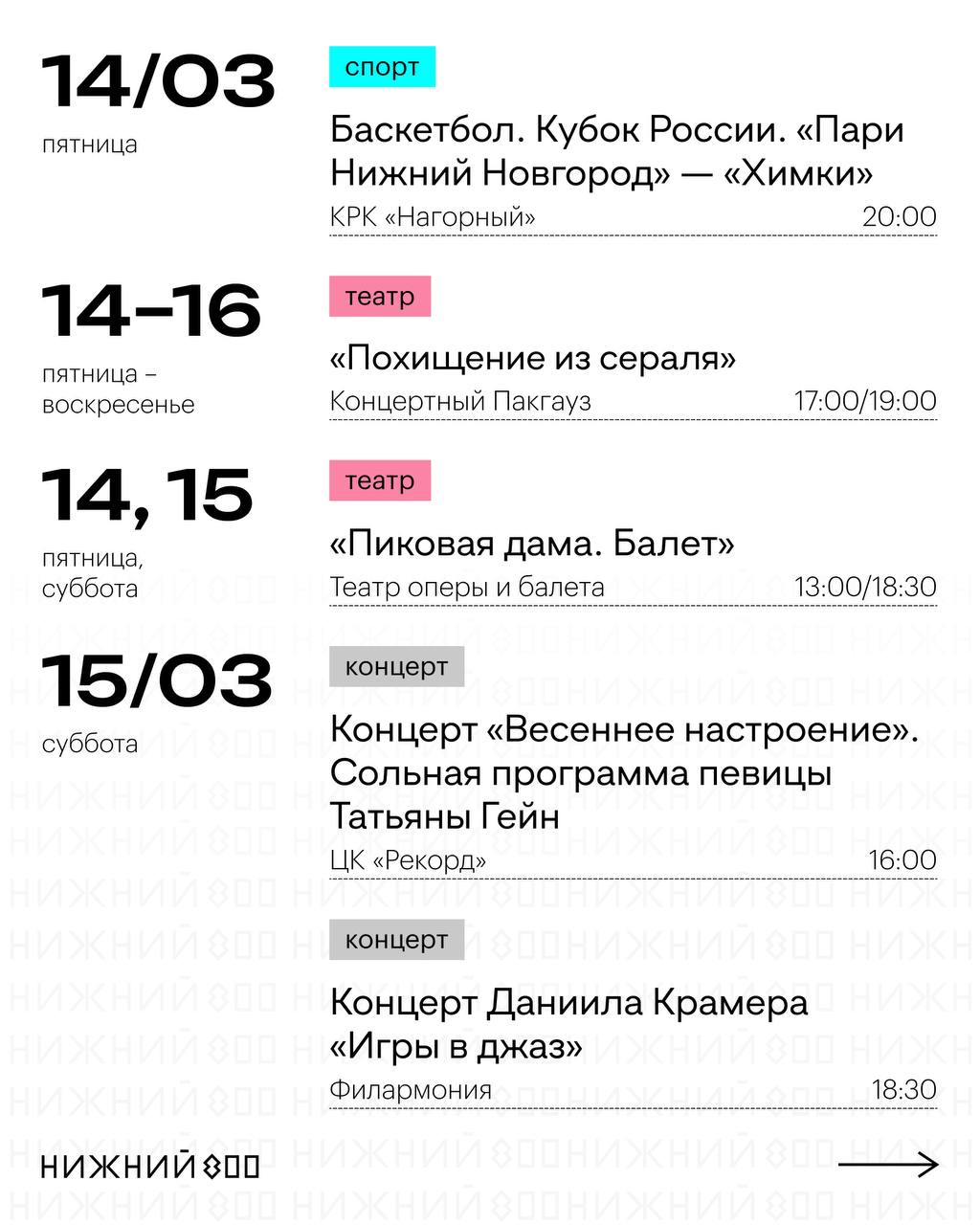 Афиша на выходные 14–16 марта