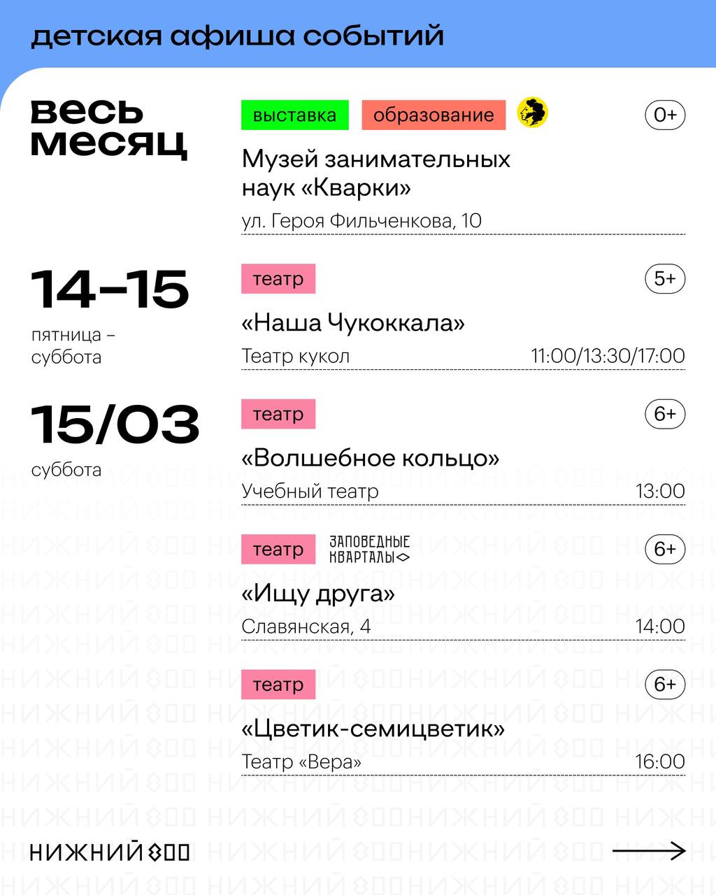 Афиша на выходные 14–16 марта