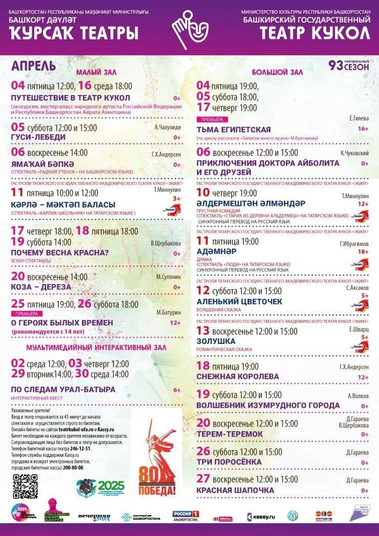 Афиша на апрель от Башкирского государственного театра кукол