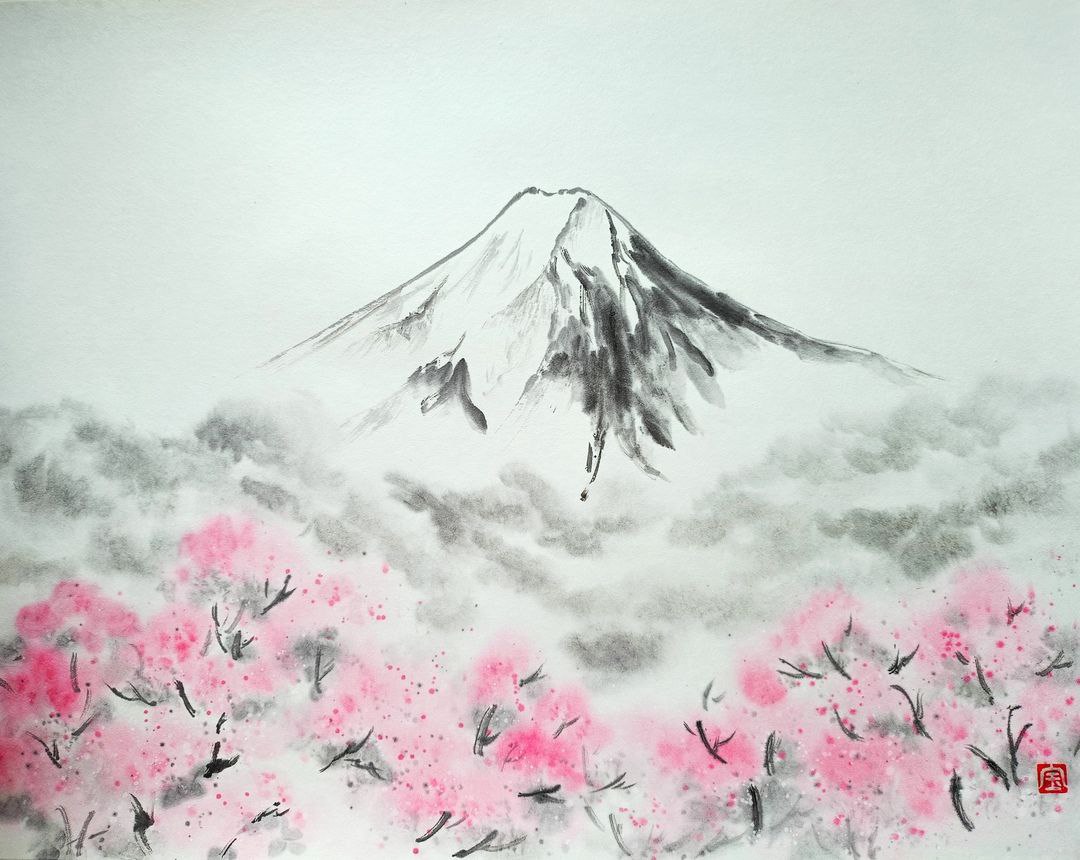 Мастер–класс по японской живописи тушью суми–э «Пейзаж с сакурой»