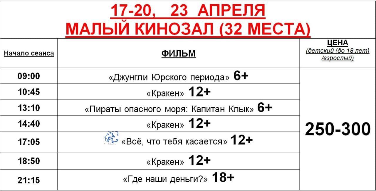 Кинопоказы в Центре культуры и досуга "Дружба"