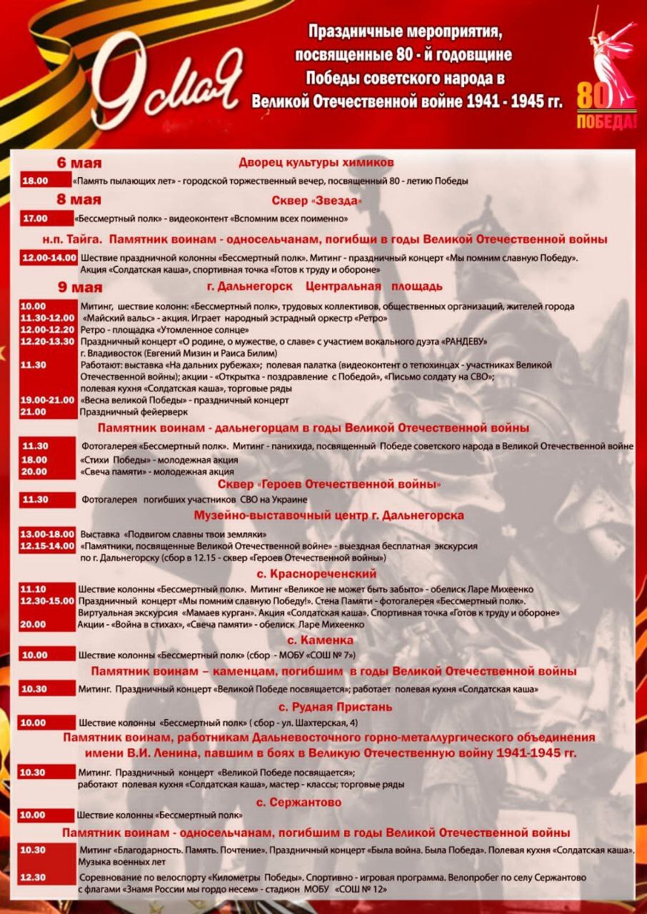 Праздничные мероприятия, посвященные 80-й годовщине Победы в Великой Отечественной войне