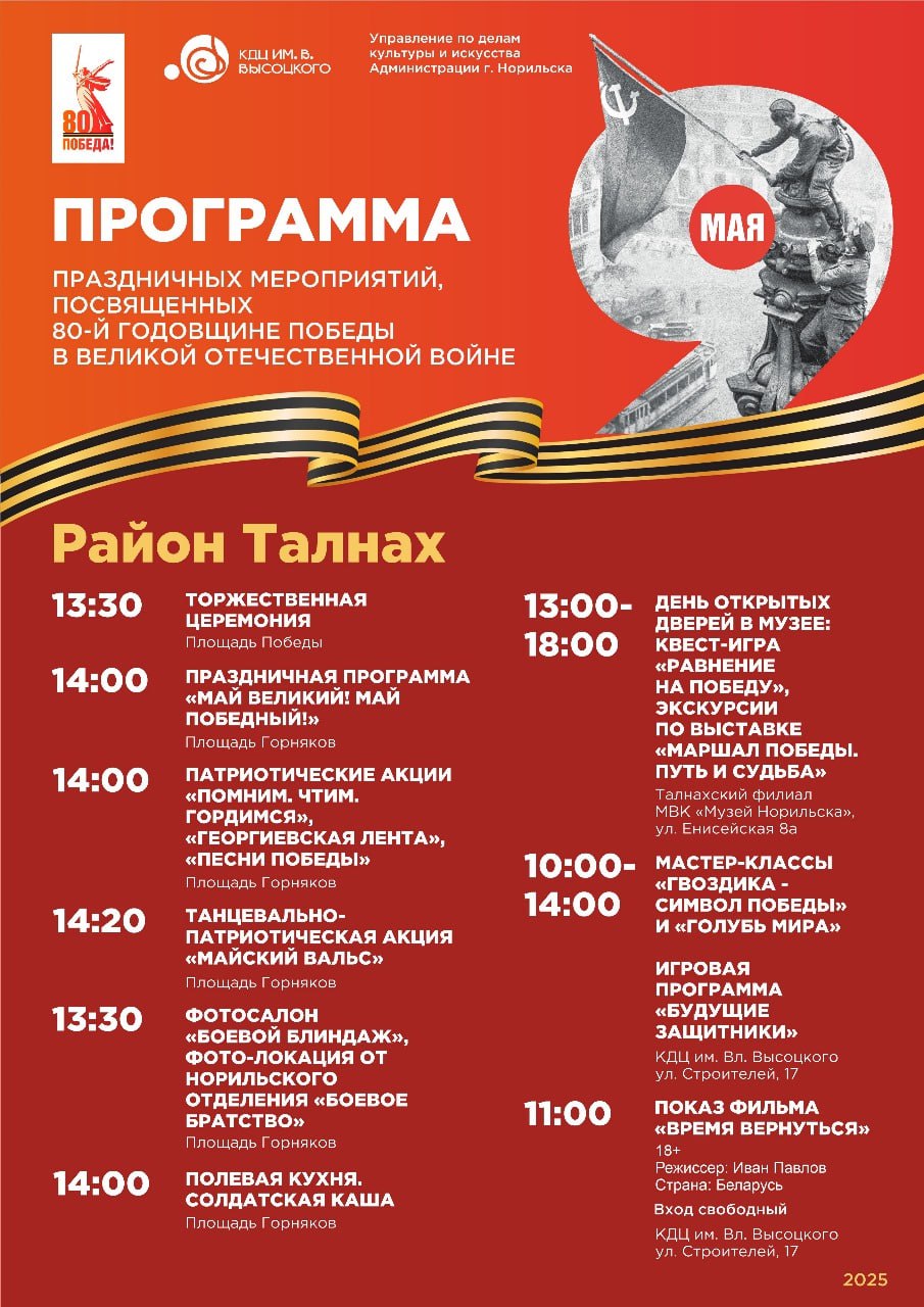 Масштабные мероприятия в честь 80-летия Победы в Норильске