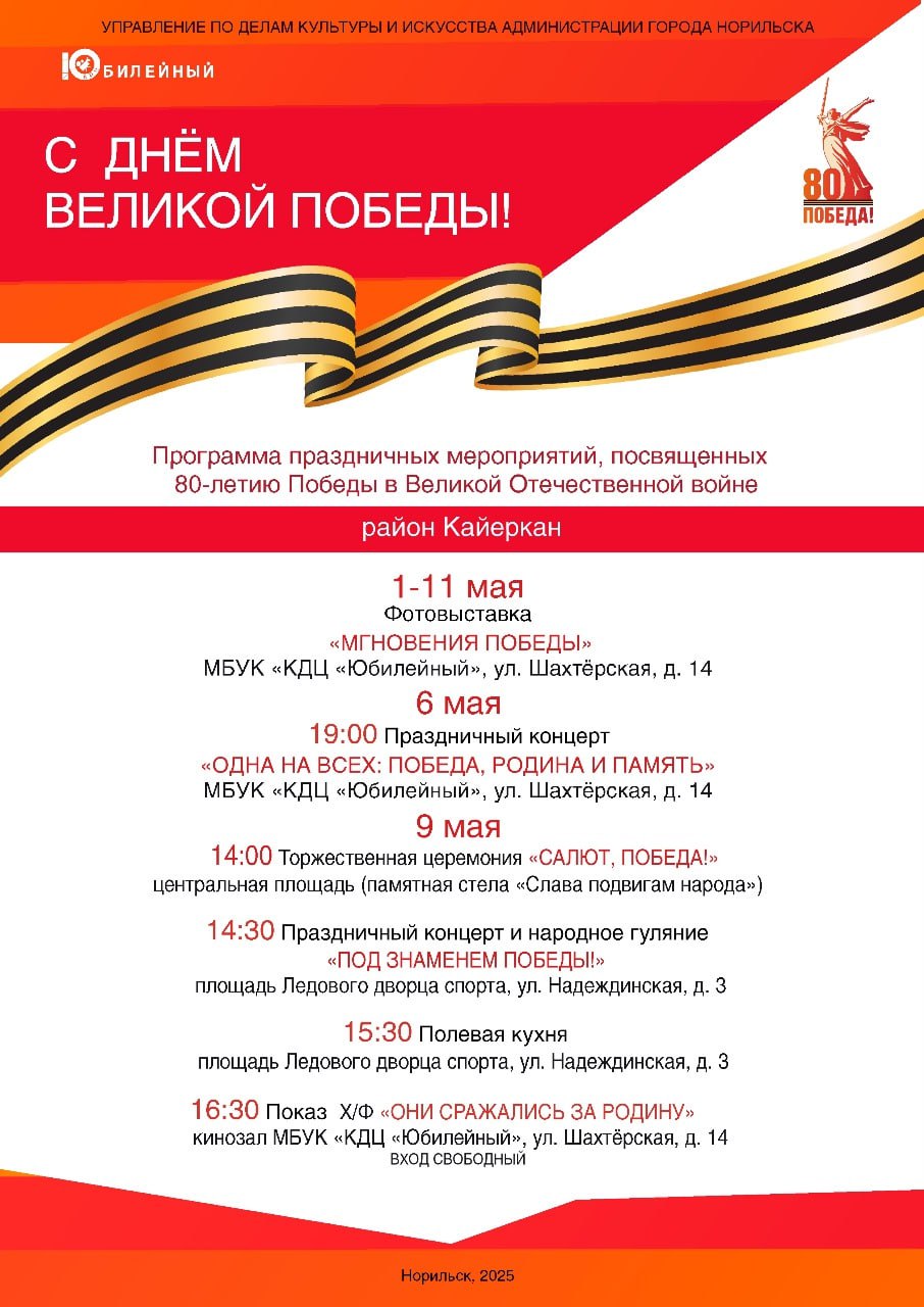 Масштабные мероприятия в честь 80-летия Победы в Норильске
