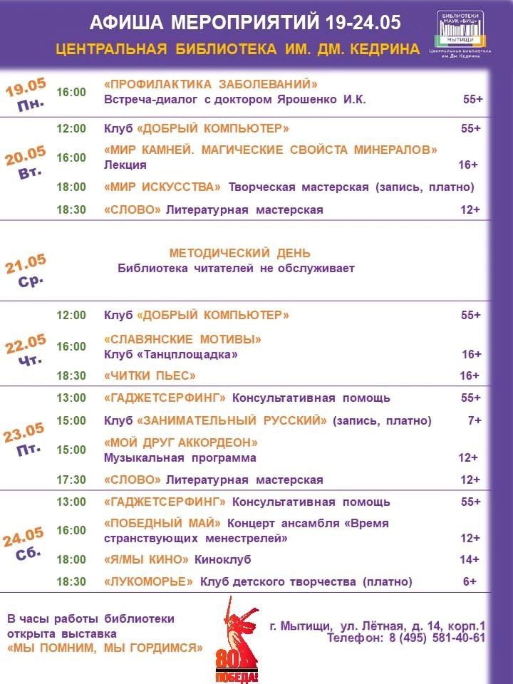 Неделю в Центральной библиотеке им. Дм. Кедрина с 19 по 24 мая