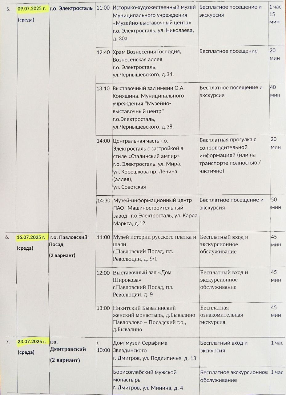 Туристические поездки на июль-август 2025 г.