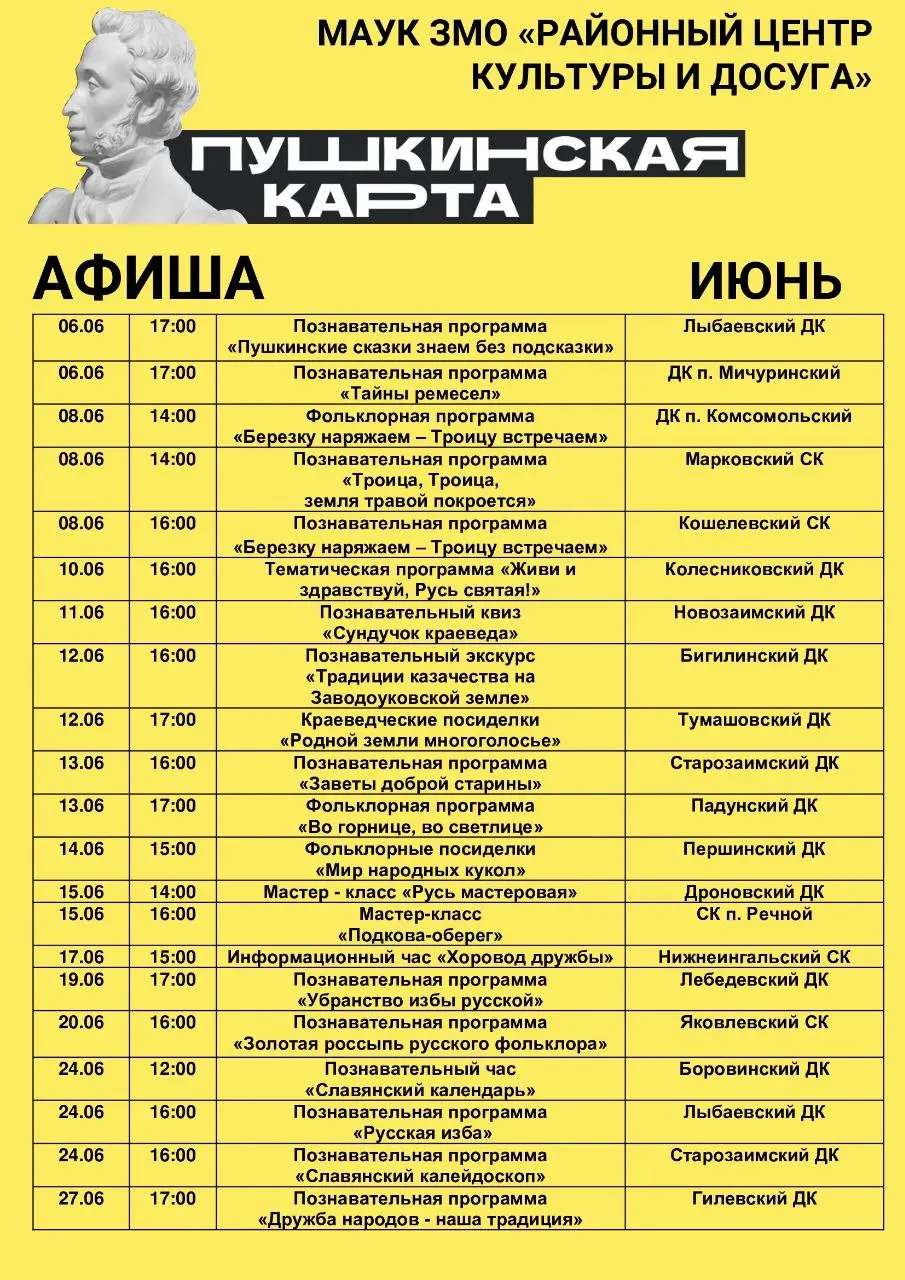 Афиша мероприятий городских и сельских учреждений культуры на предстоящую неделю
