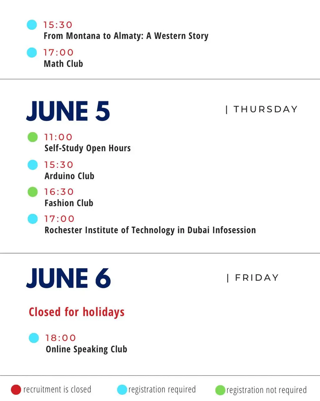 Activities and Events for the Week