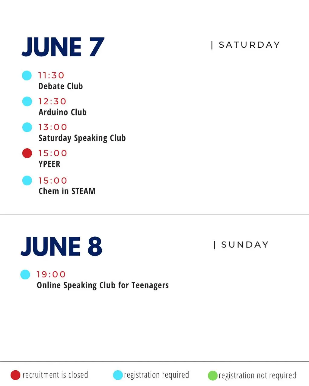 Activities and Events for the Week