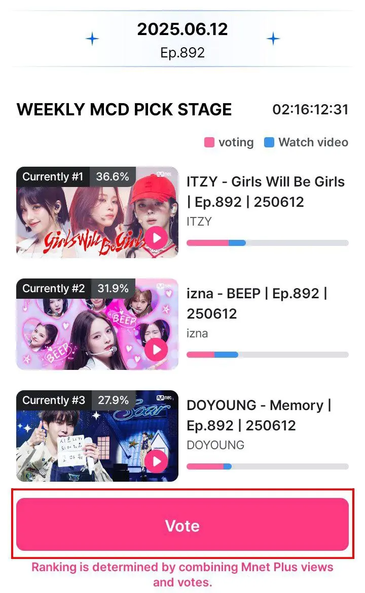 Голосование в приложении Mnet+ и призыв проголосовать за ITZY