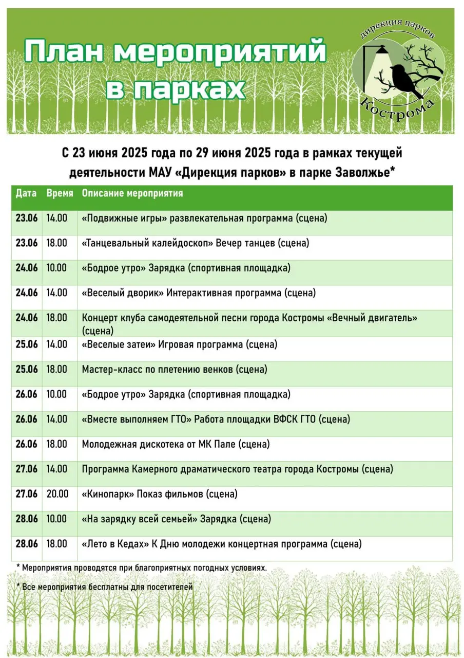 Мероприятия в парках на этой неделе