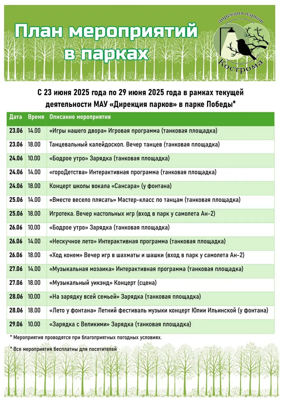 Мероприятия в парках на этой неделе