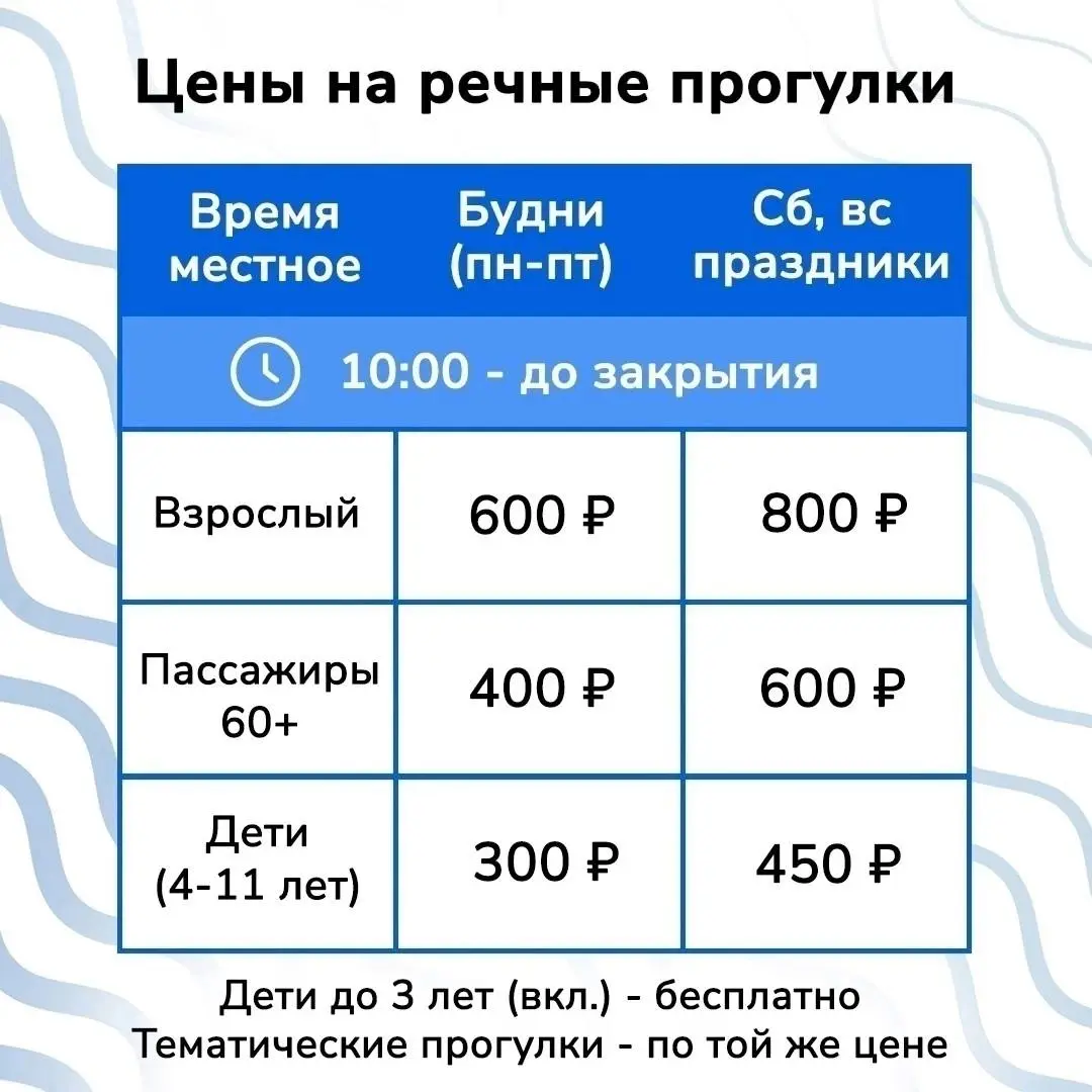 Расписание речных прогулок с 25 по 29 июня