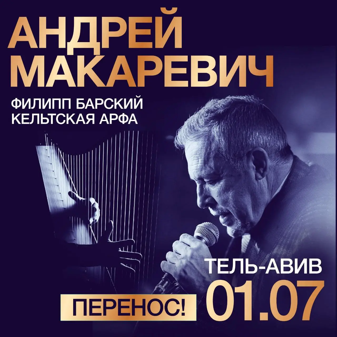 Концерт Андрей Макаревич в дуэте с кельтской арфой в Тель-Авиве