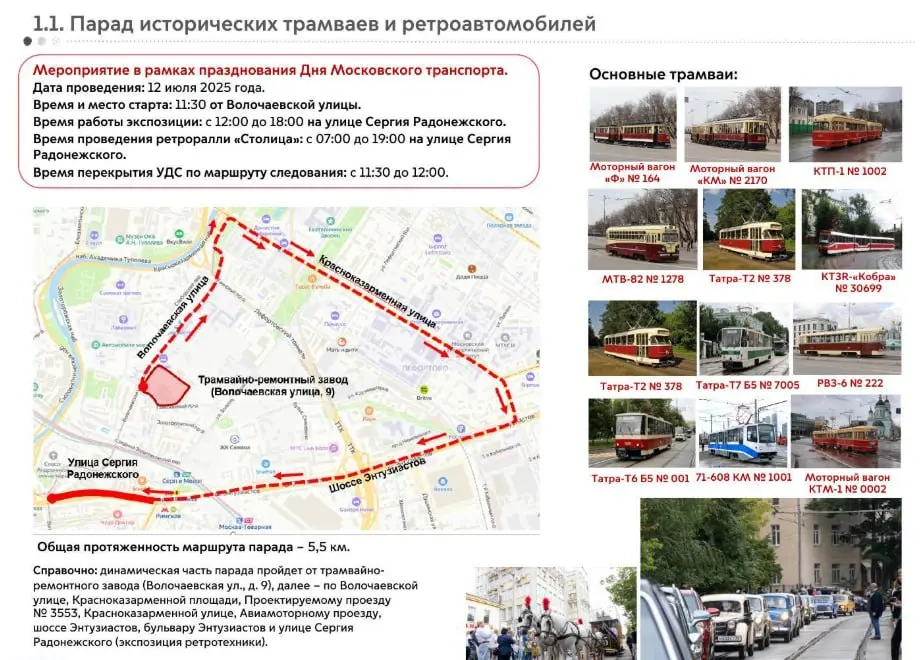 Летний парад исторических трамваев и ретроавтомобилей 12 июля 2025 года