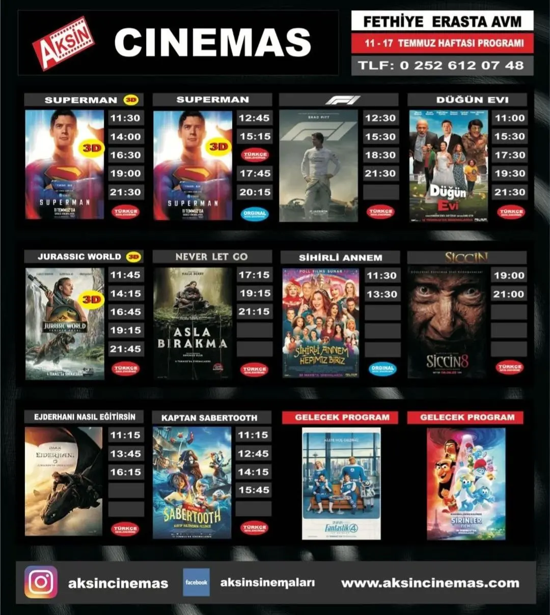 Расписание в кинотеатре ERASTA AVM 11 - 17 июля