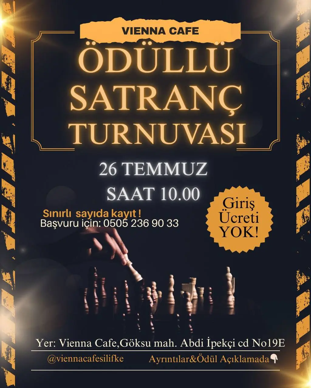 ODULLU SATRANC TURNUVASI 26 TEMMUZ SAAT 10.00