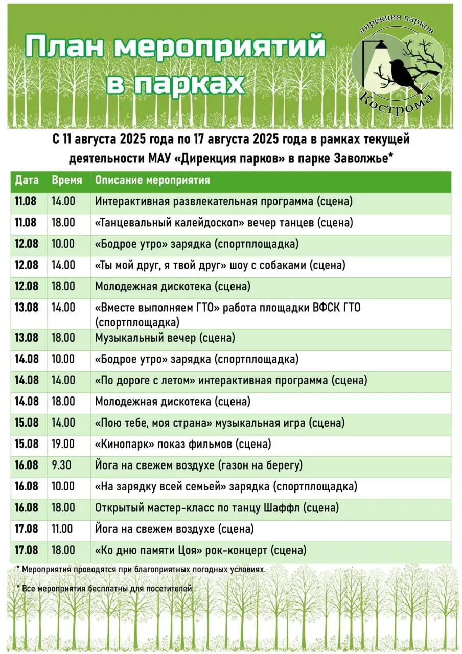 Мероприятия в парках на этой неделе
