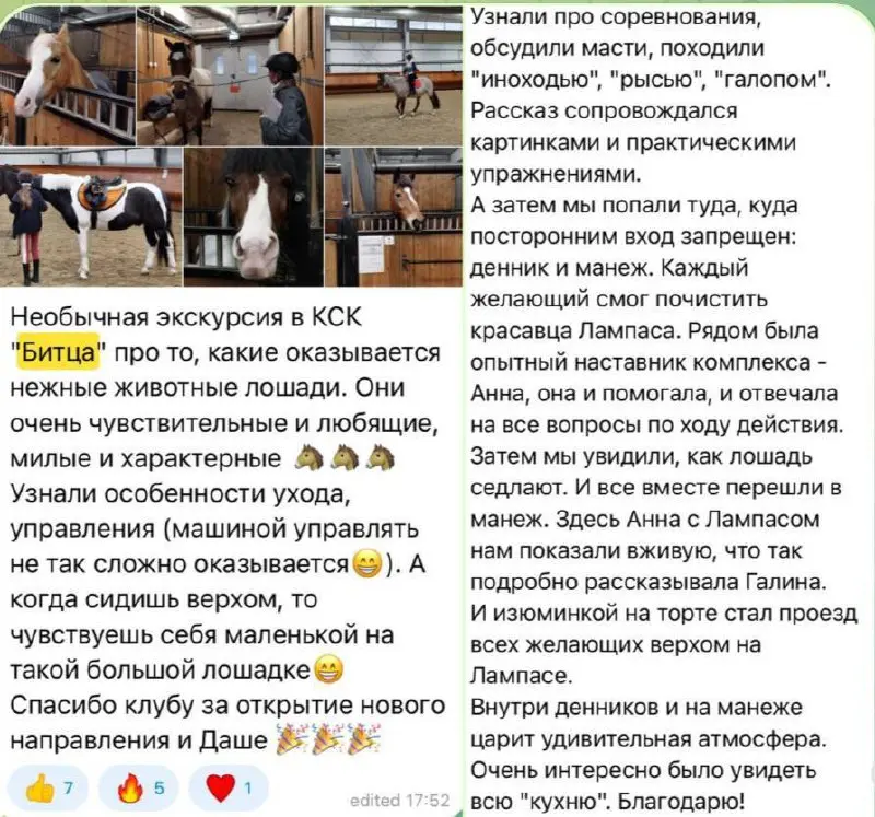 Экскурсия в конно-спортивный клуб!