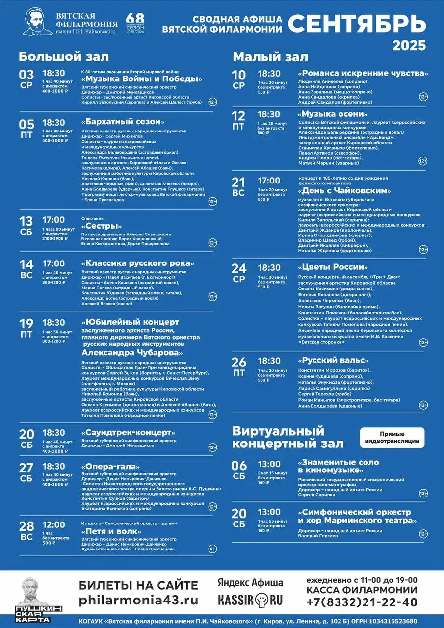 Афиша театров Кирова на сентябрь