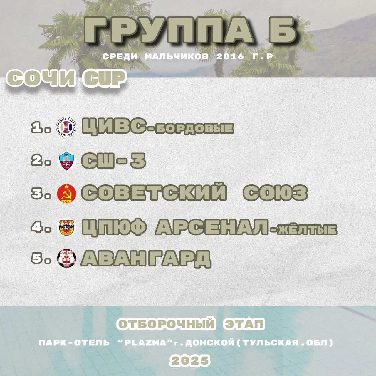 Отборочный этап СОЧИ CUP 2016 г.р. (юные футболисты)
