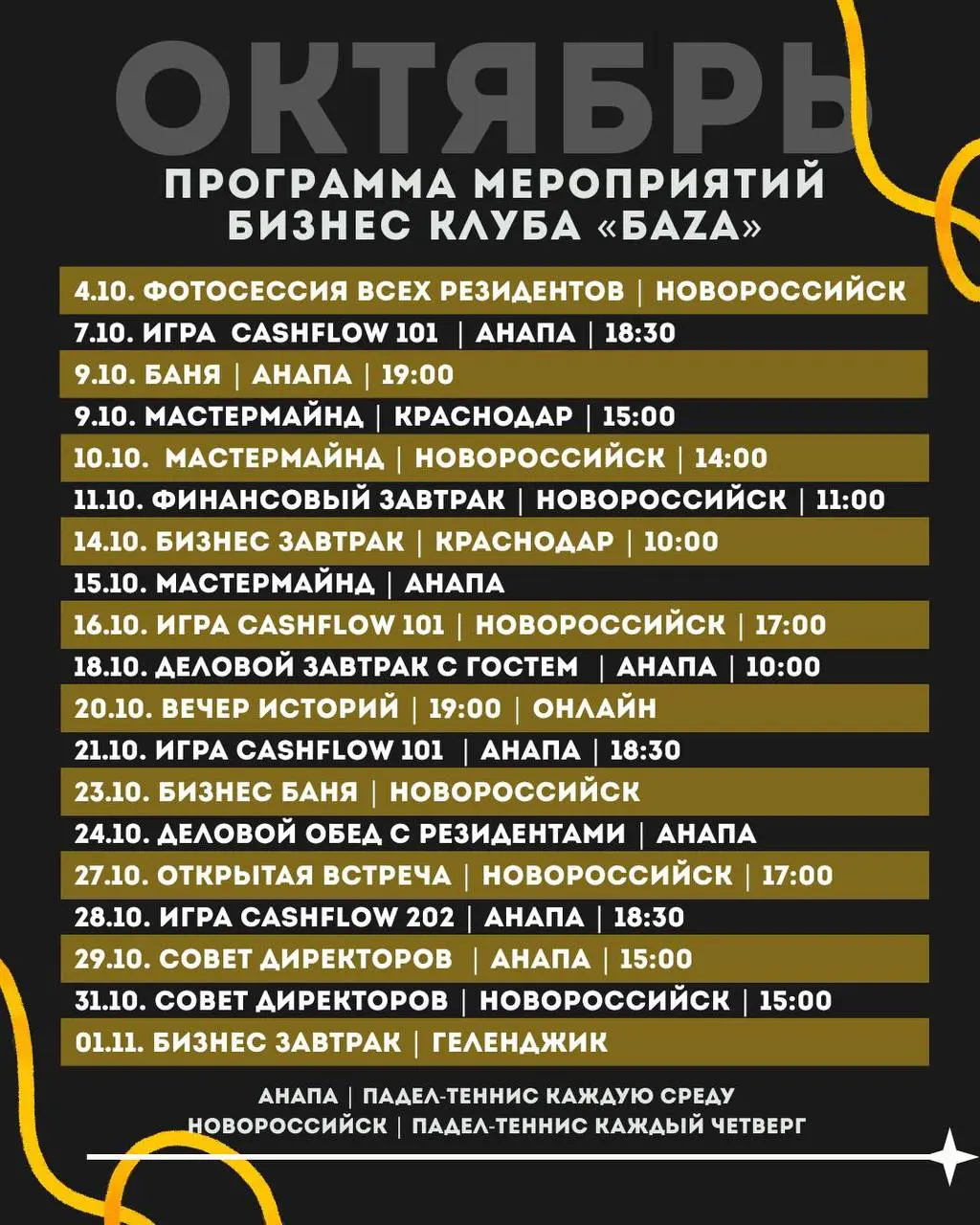 Программа мероприятий Бизнес-клуба «БАZA» на октябрь