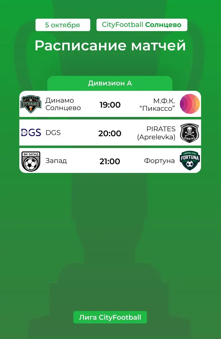 Расписание матчей Лиги CityFootball на неделе