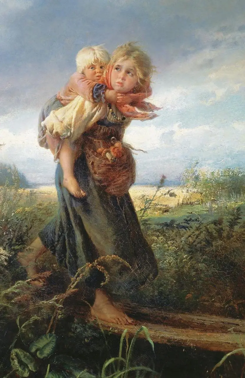 Дети, бегущие от грозы