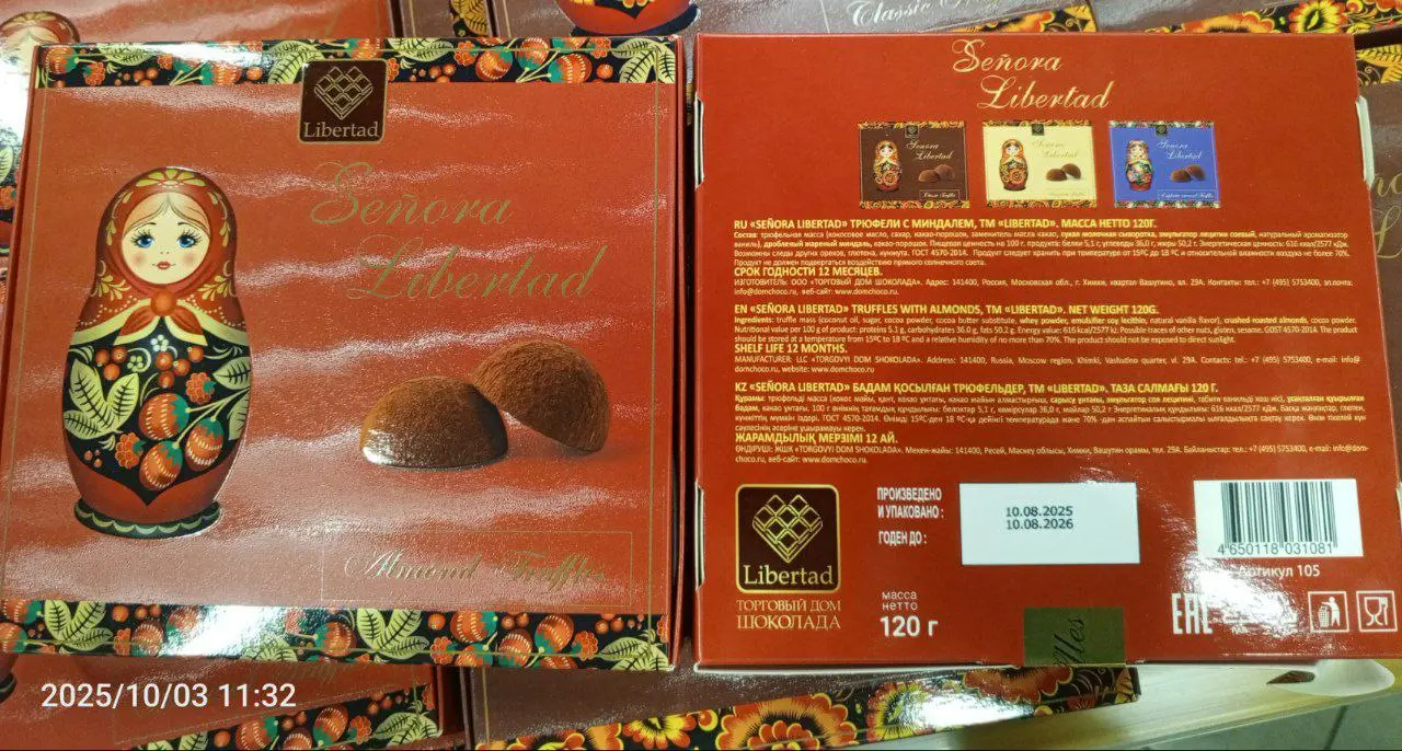 SENORA LIBERTAD TRUFFLES WITH CARAMELIZED HAZELNUTS; TM LIBERTAD. Net weight 120 g
