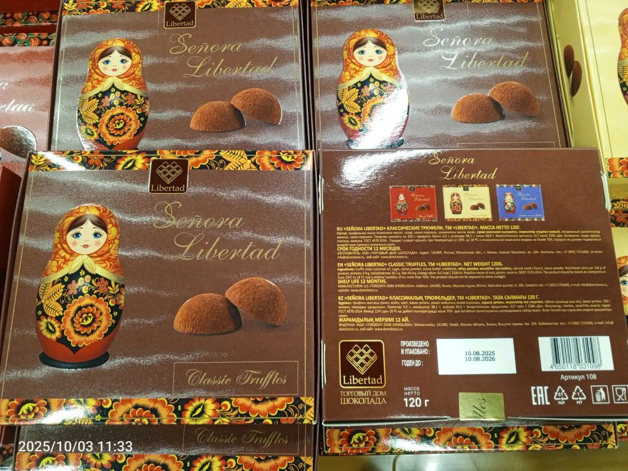 SENORA LIBERTAD TRUFFLES WITH CARAMELIZED HAZELNUTS; TM LIBERTAD. Net weight 120 g