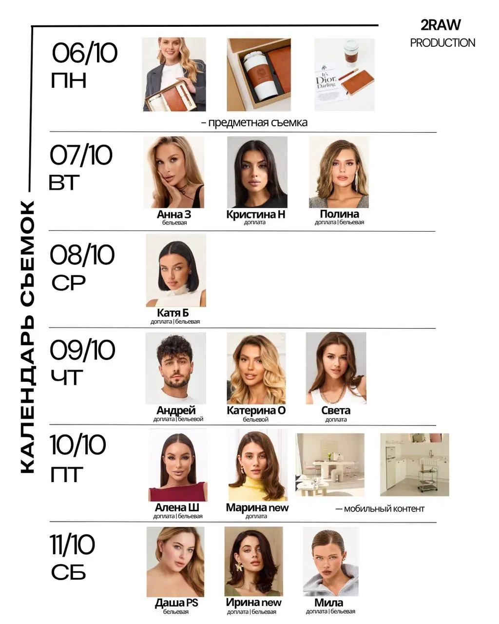 Расписание на следующую неделю