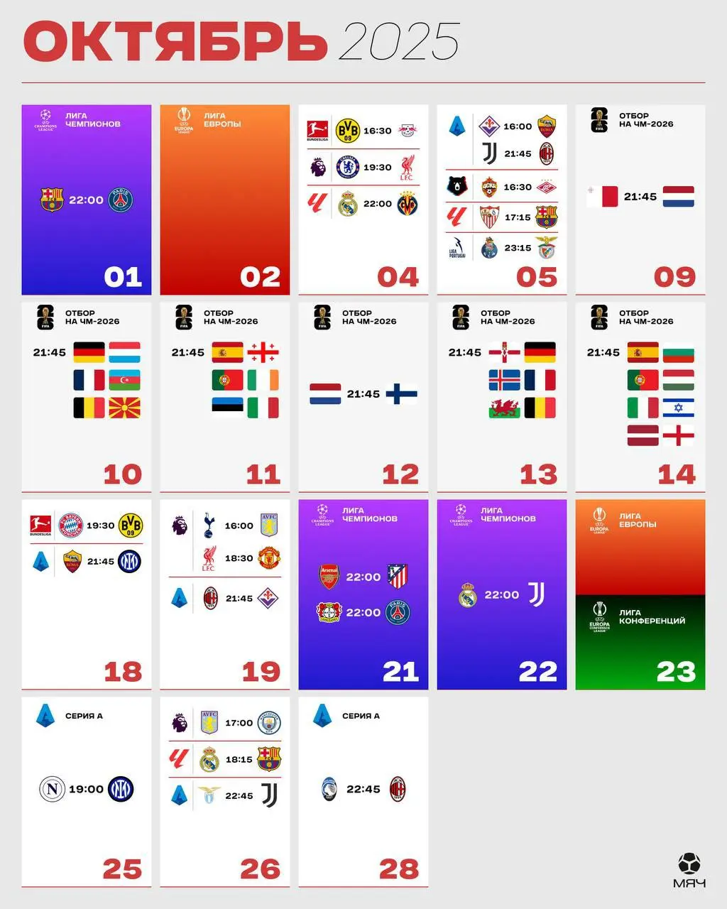 Центральные матчи в октябре 2025