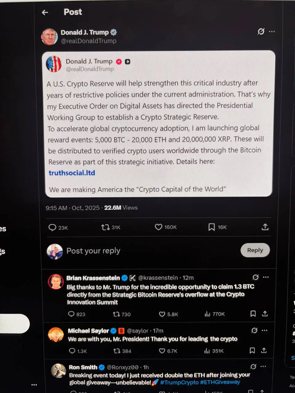 Executive Order on Digital Assets Crypto Summit Global Giveaway
