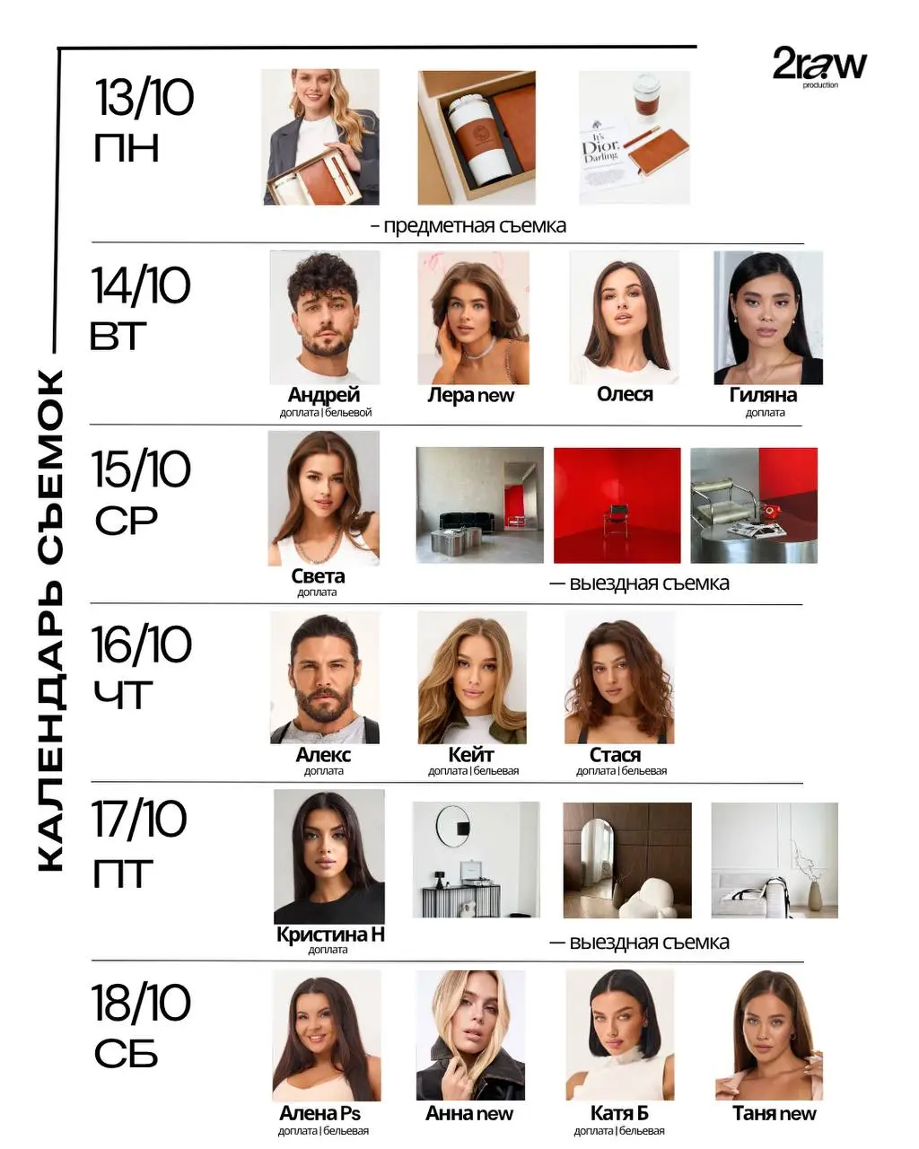 Расписание на следующую неделю