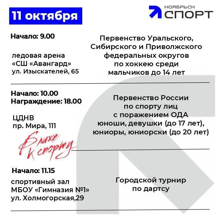 Физкультурные и спортивные мероприятия на 11-12 октября