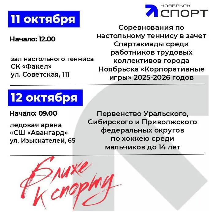 Физкультурные и спортивные мероприятия на 11-12 октября