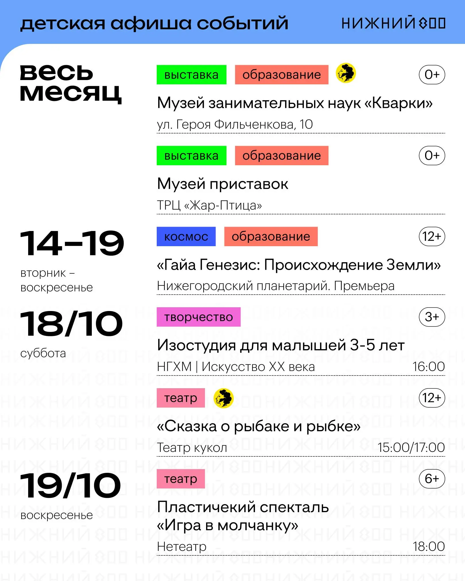 Неделя афиш Нижний Новгород (13–19 октября)
