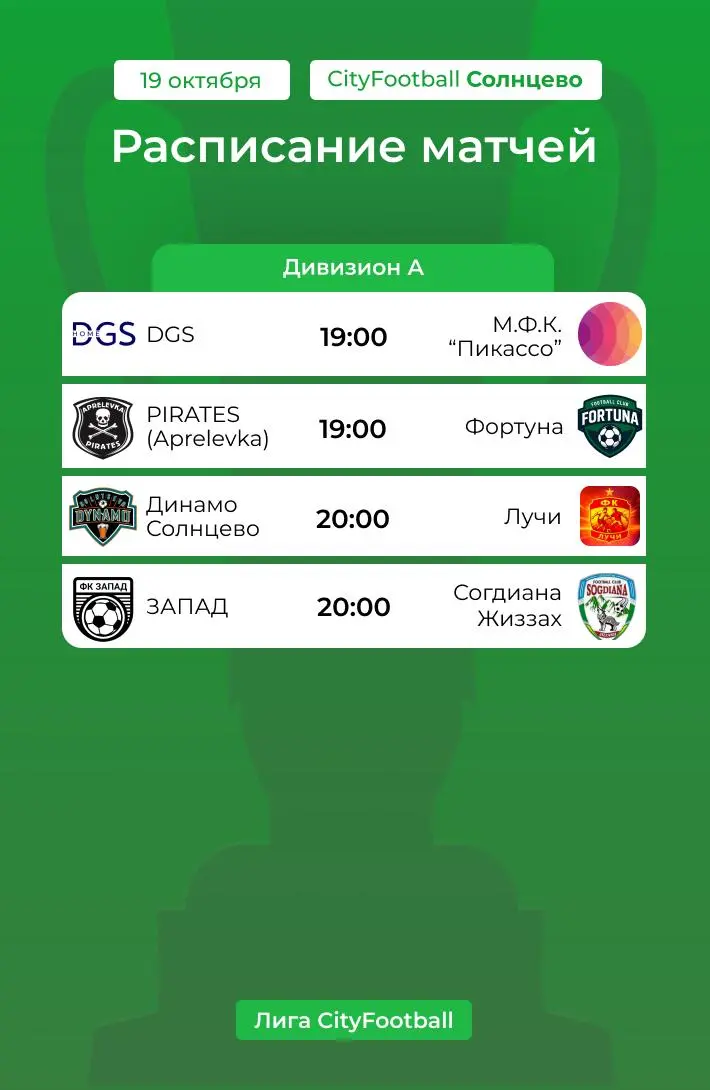 Расписание матчей Лиги CityFootball на предстоящие игровые дни
