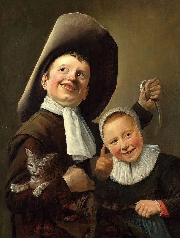 Мальчик и девочка с кошкой и угрем