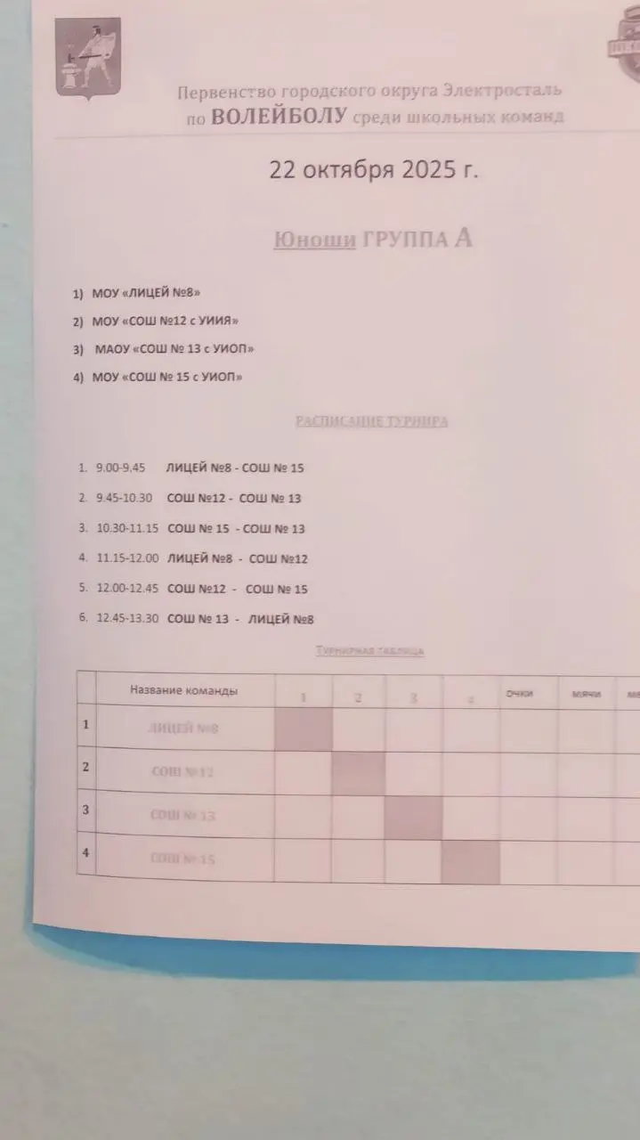 Первенство городского округа Электросталь по ВОЛЕЙБОЛУ среди школьников: команды