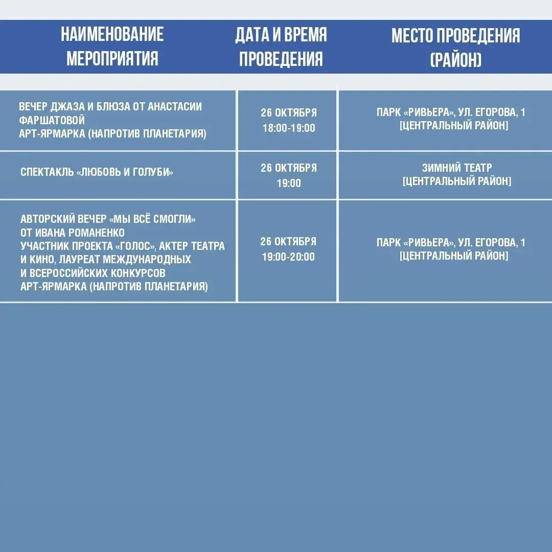 Афиша культурных и досуговых мероприятий в Сочи