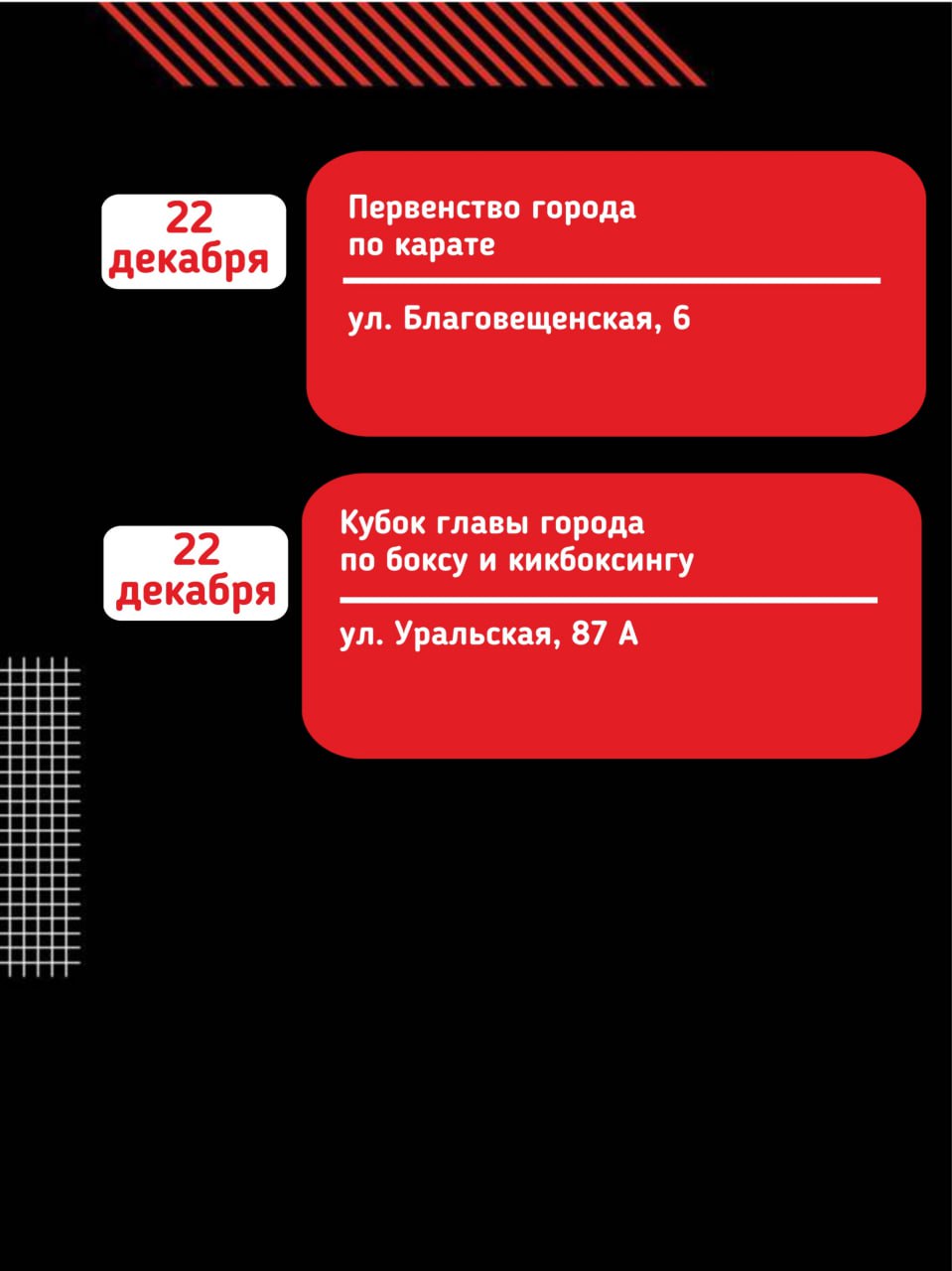 От борьбы до шашек: афиша спортивных событий