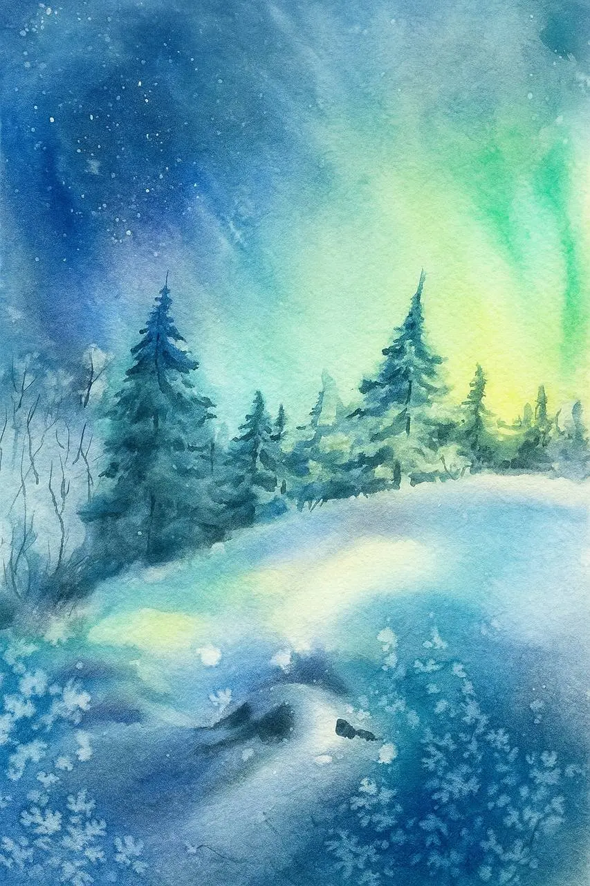 Мастер-класс по акварели: Северное сияние
