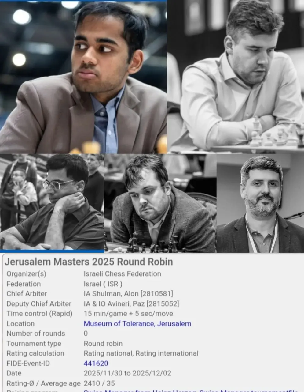 Jerusalem Masters Rapid Chess Tournament 2025 (Nov 30 - Dec 2)