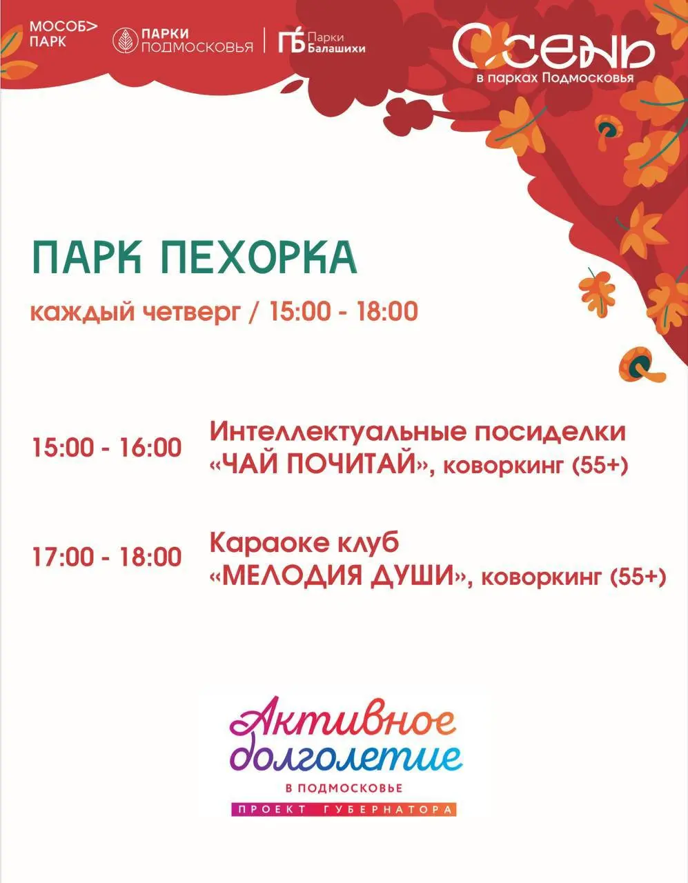 Интеллектуальные посиделки и караоке клуб в коворкинге парка Пехорка (55+)