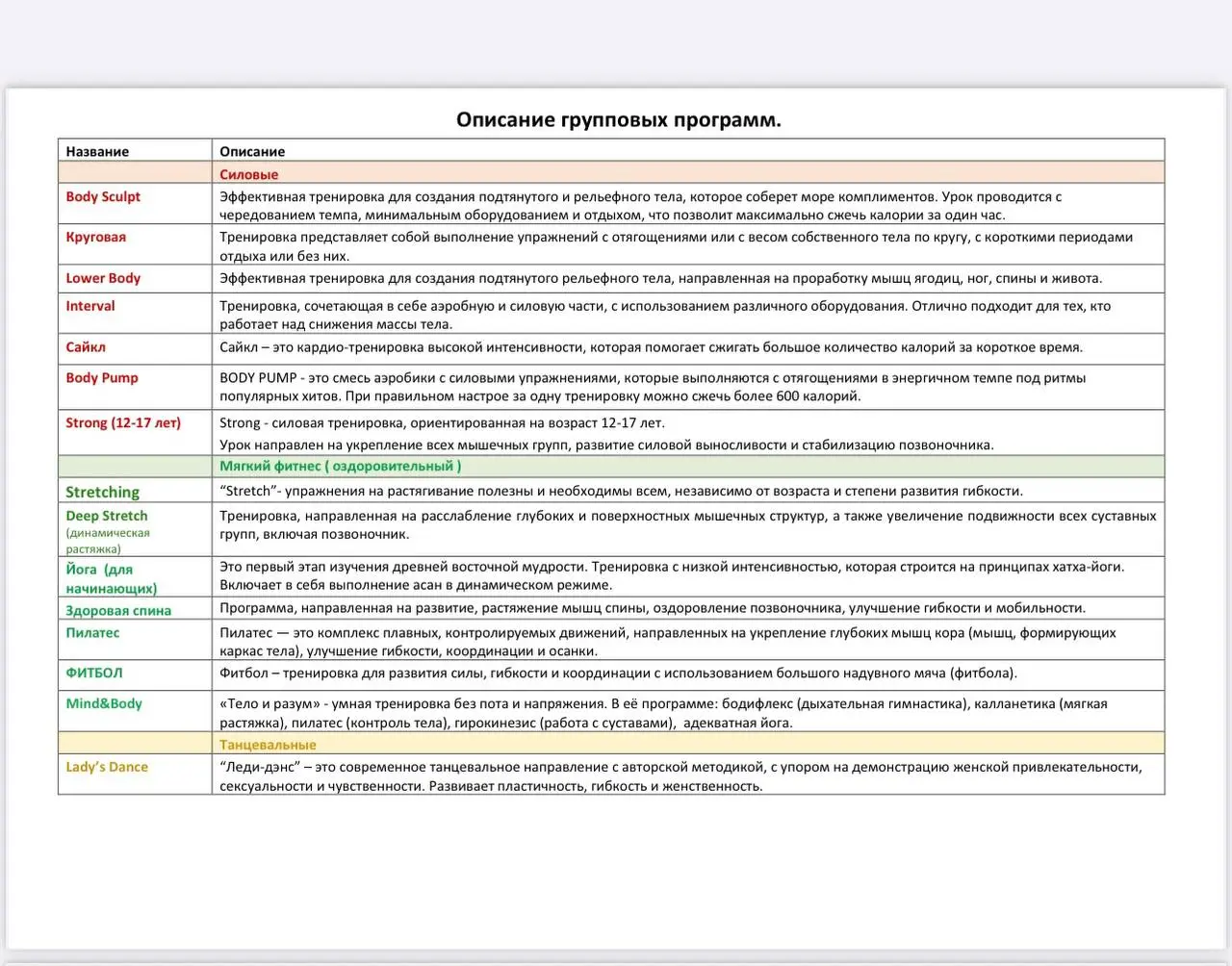 Групповые программы с 3 по 9 ноября