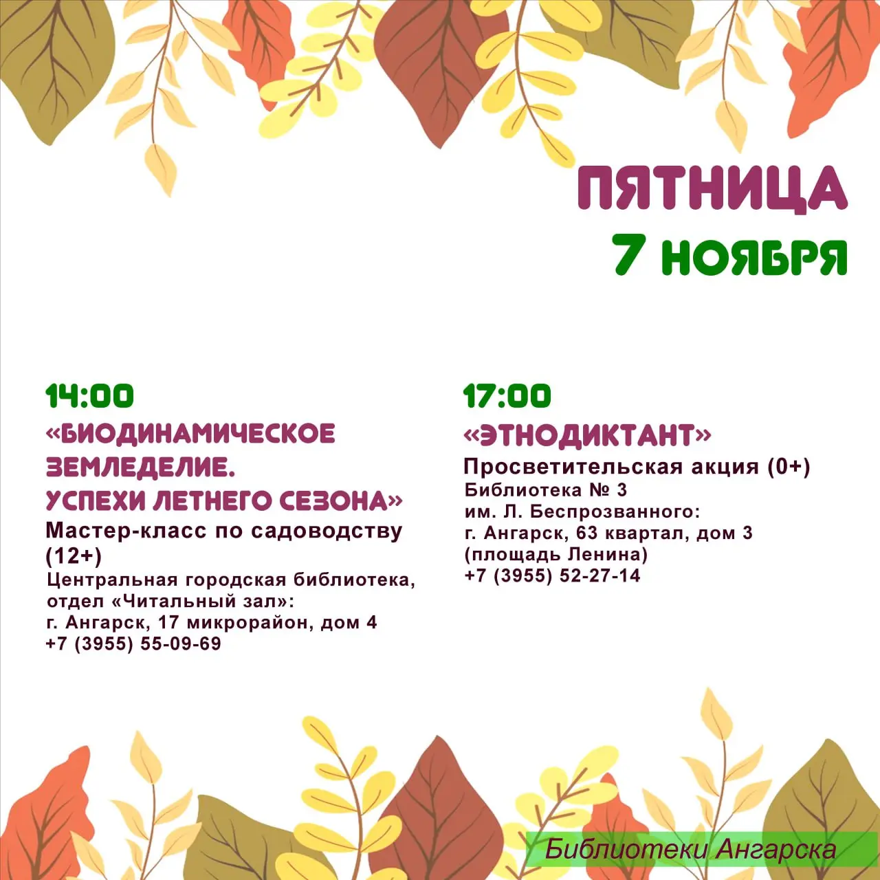 Афиша мероприятий на 3 - 9 ноября