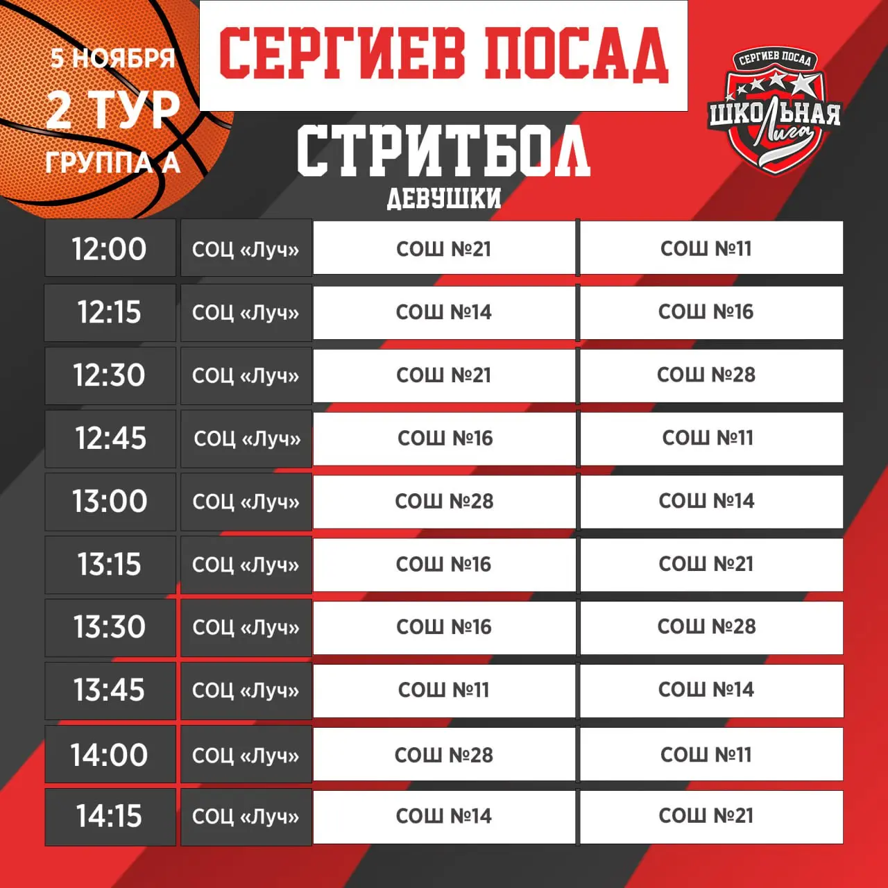 Сергиево-Посадская школьная лига: второй круг по стритболу и первый круг по футзалу в дивизии А