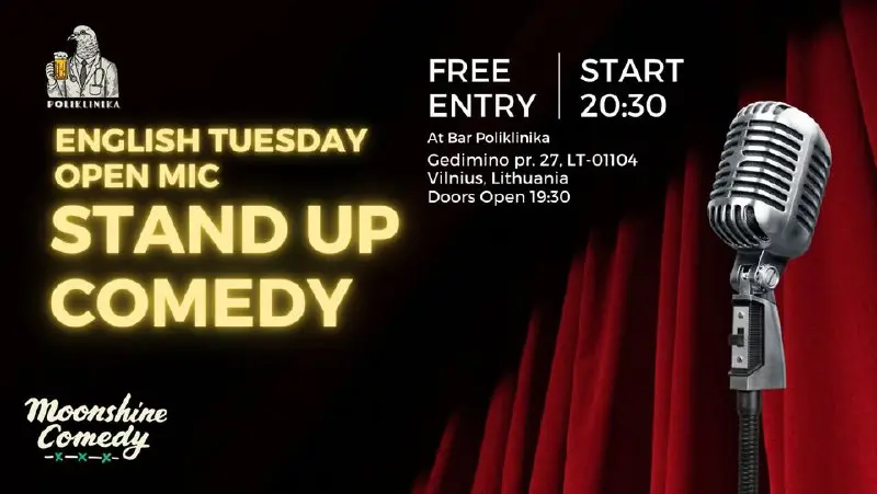 Stand-up open mic English night at Poliklinika bar